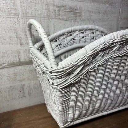 Vintage White Wicker Magazine Holder