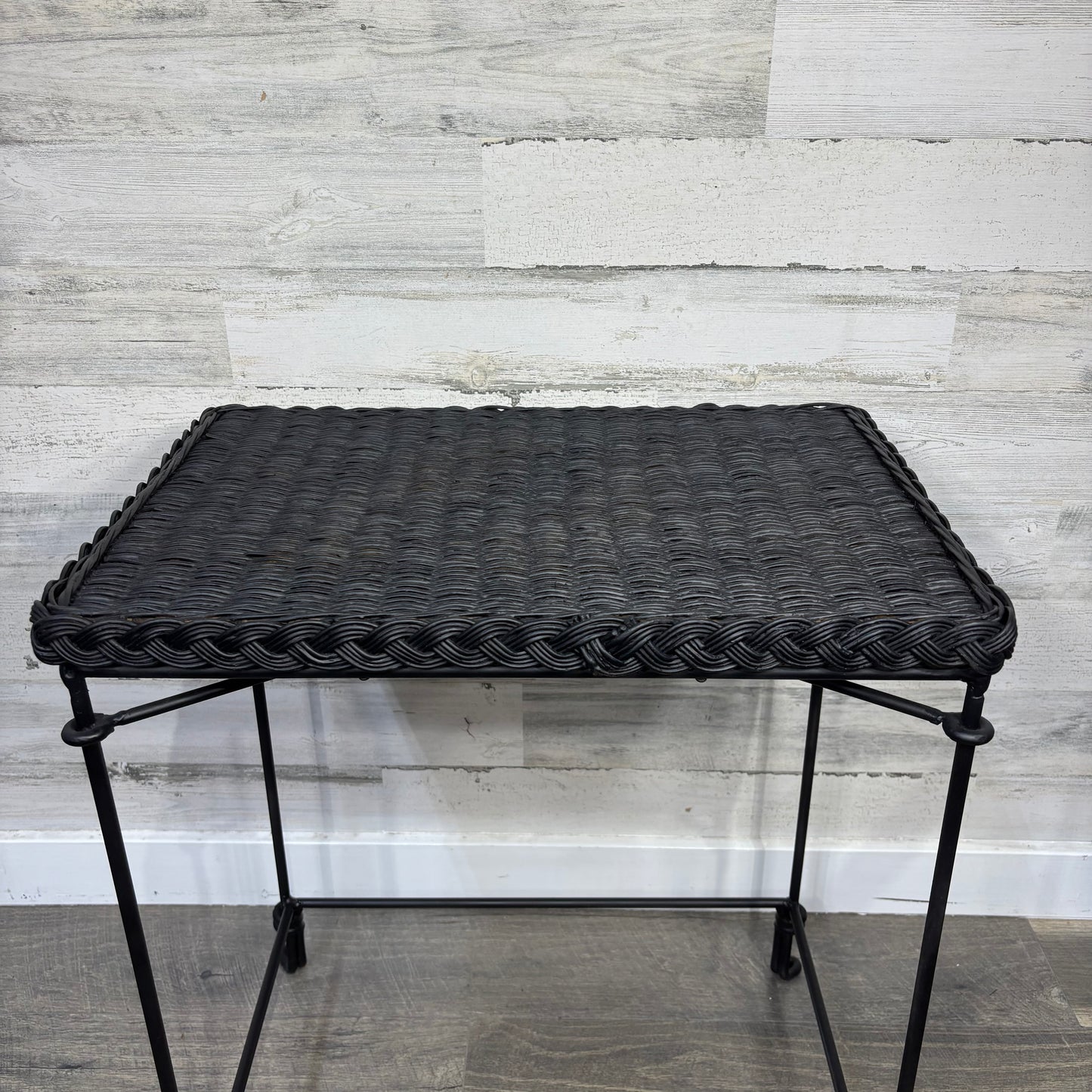 Small Black Wicker End Table