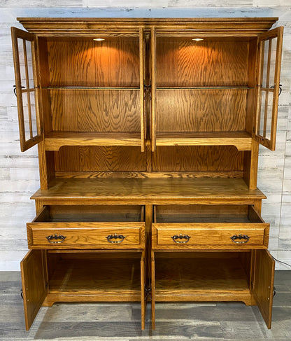 2pc Oak China Hutch