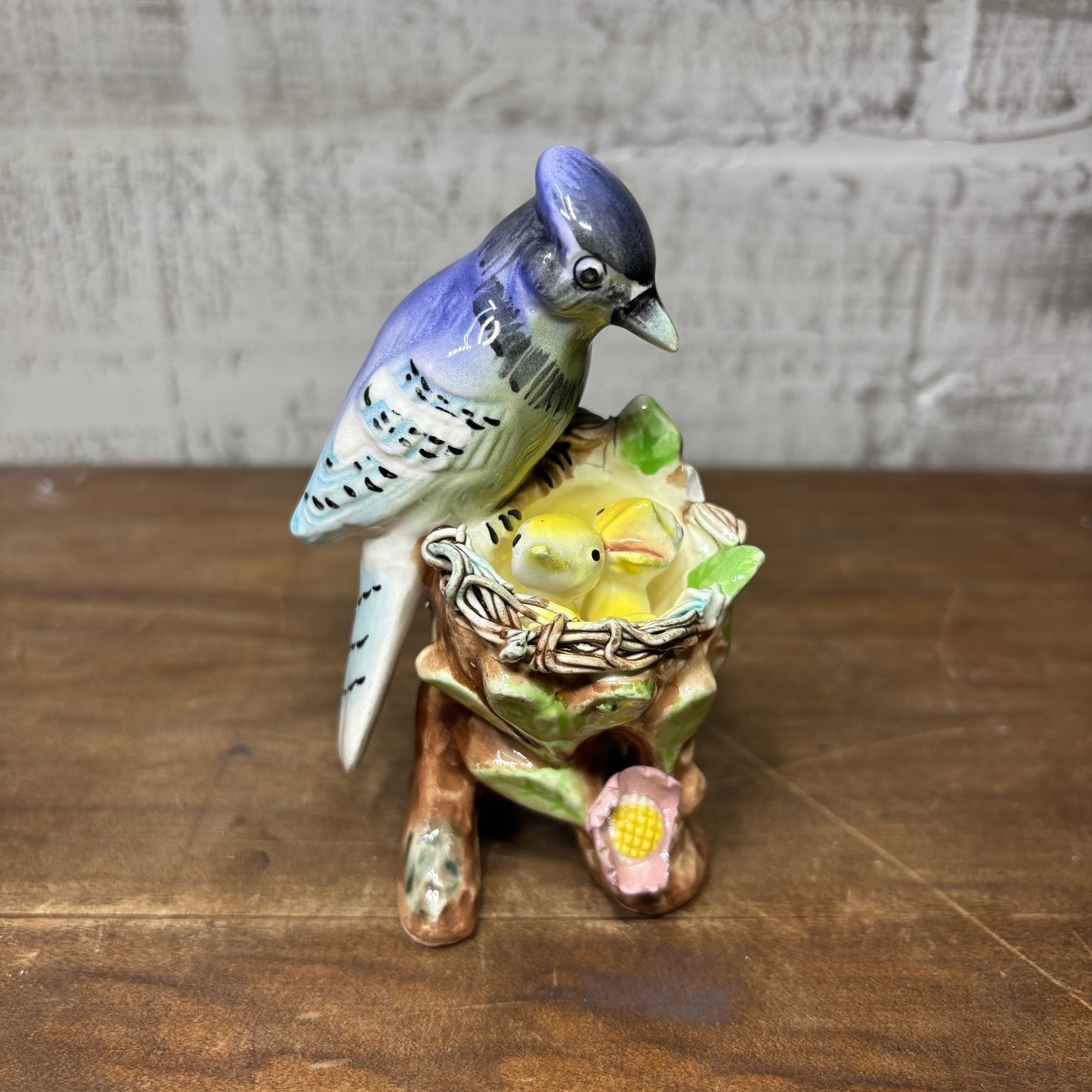 Vintage Porcelain Mama Blue Jay Statue