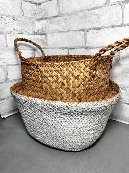 Large Woven Basket W/ White Bottom