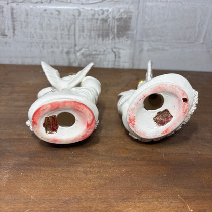 Vintage Ucagco Spaghetti Trim Angel Candle Holder Set