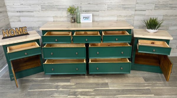 Dark Green Dresser & Nightstand Set