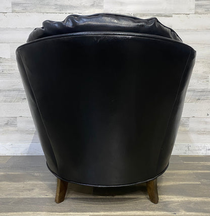 Mid Century Black Tufted Chair & Ottoman