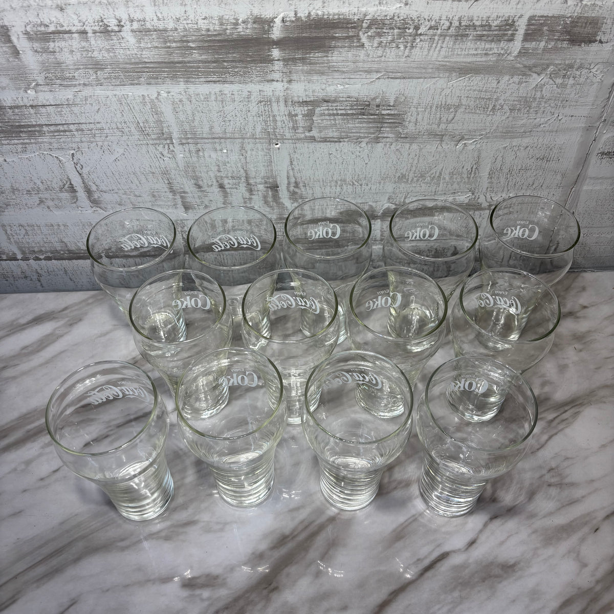 Vintage Coca-Cola White Logo "Enjoy Coke" Clear Drinking Glass Set Of 13