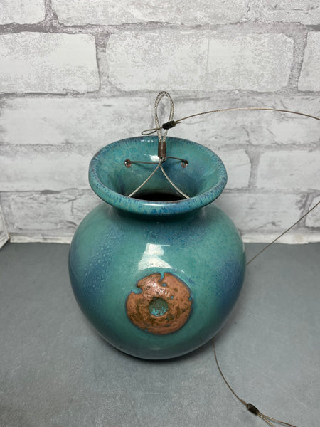 Down Under Pot Teal Glazed Art Pottery Upside Down Hanging Flower Planter