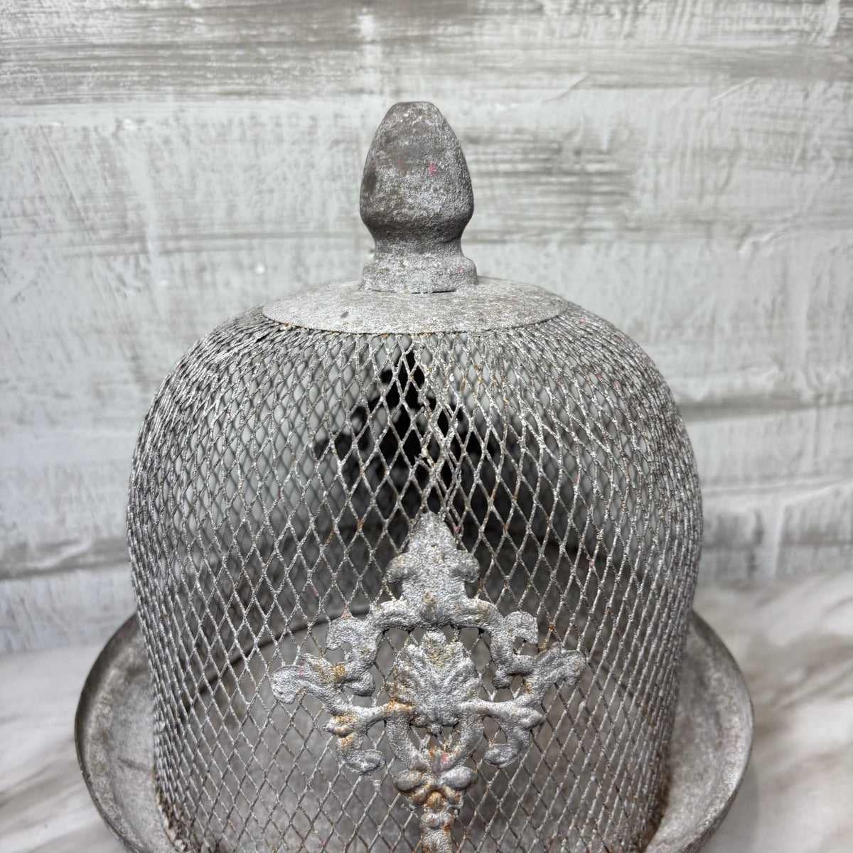 Large Fleur de Lis Metal Wire Cloche with Removable Top