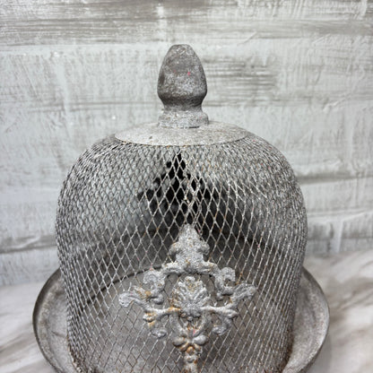 Large Fleur de Lis Metal Wire Cloche with Removable Top