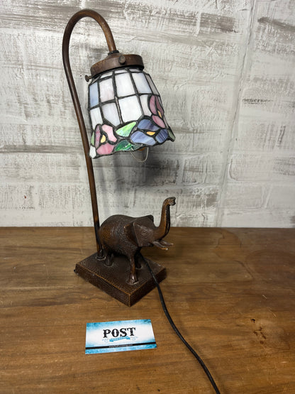 Stained Slag Glass Tulip Gooseneck Elephant Desk Lamp