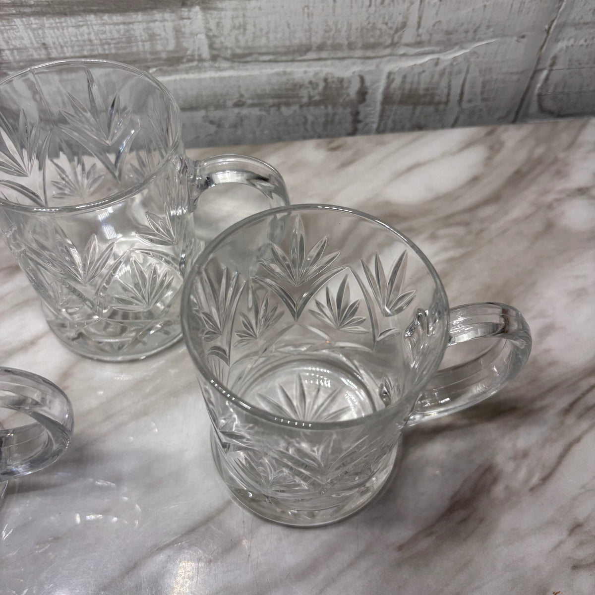 Vintage Paul Sebastian Clear Glass Mugs with Starburst Design