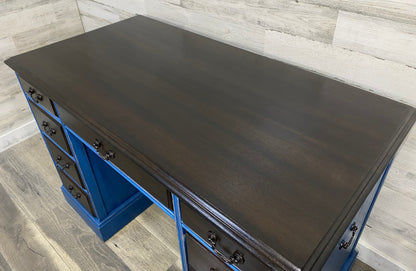 Navy Blue Desk W/ Dark Wood