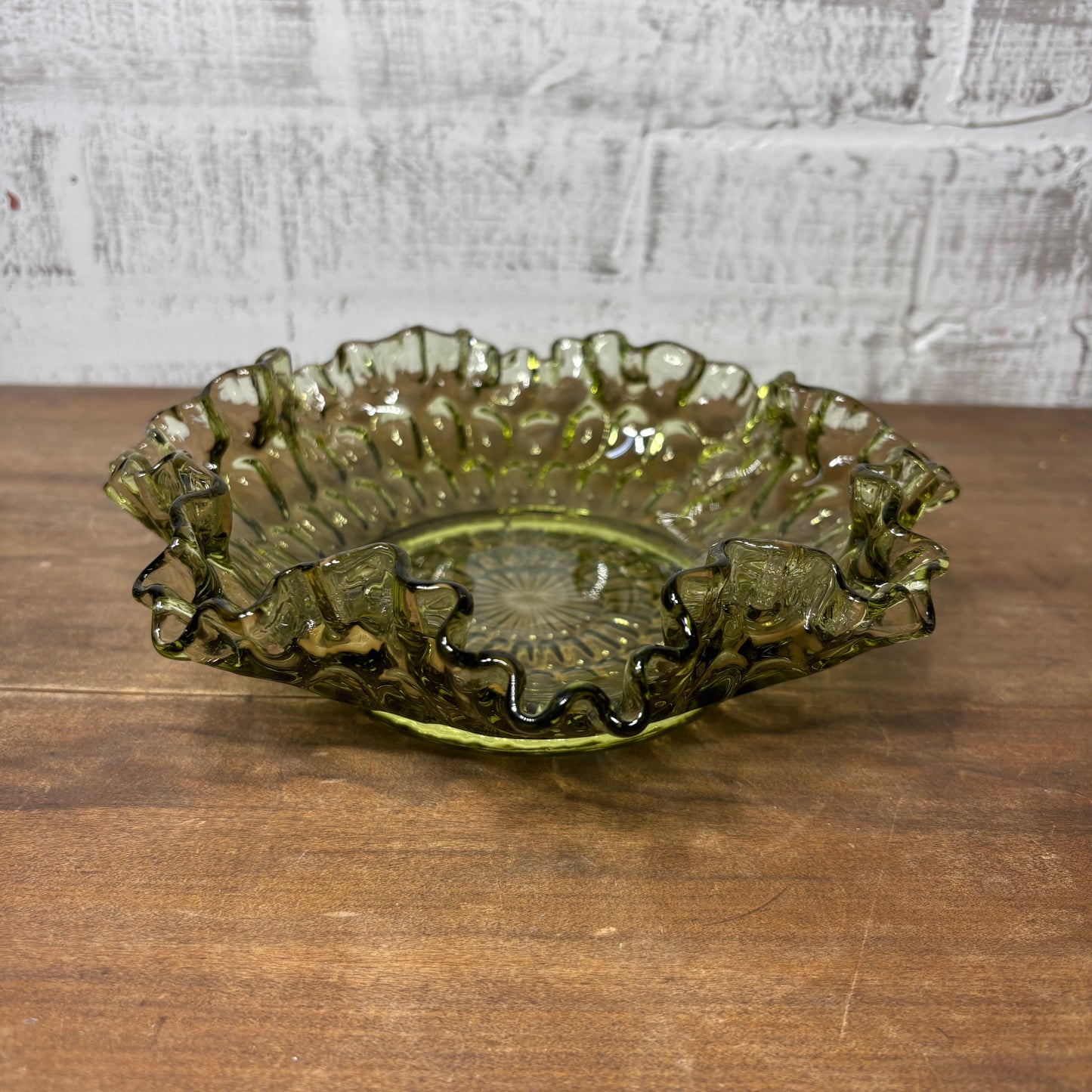 Vintage Fenton Colonial Green Thumbprint Bowl