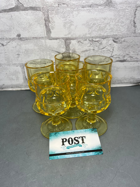 Vintage Thumbprint Cordial Yellow Gold Glasses Set Of 6