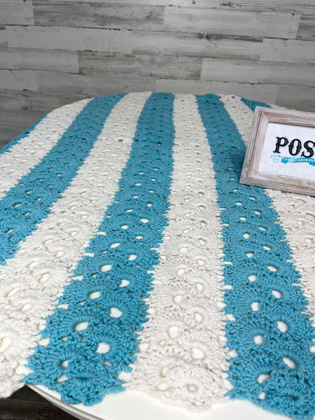 Turquoise And White Crochet Blanket