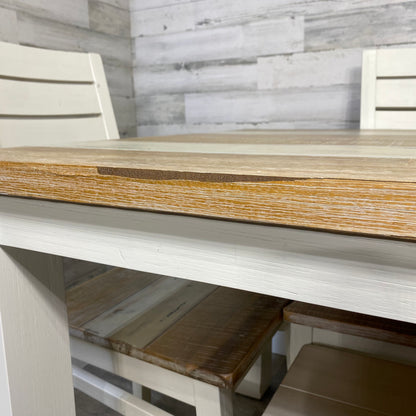 Farmhouse White Dining table, Chairs, & Bench