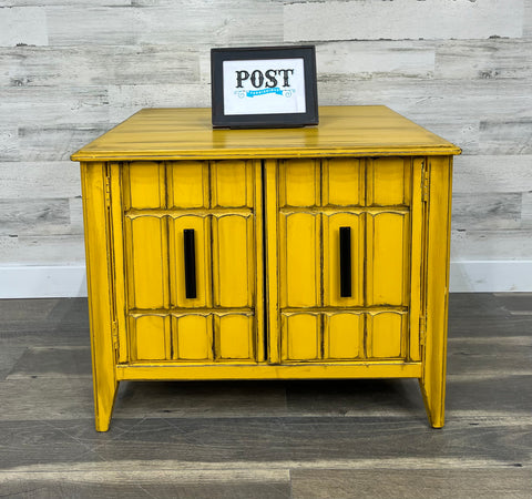 Mid Century Yellow Cabinet End Table