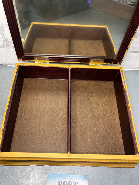 Refurbished Antique Yellow Wooden Floral Jewelry Box
