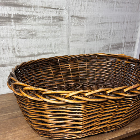 Dark Brown Oval Shaped Wicker Basket