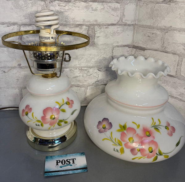 Vintage Floral Hand Painted Hurricane Lamp