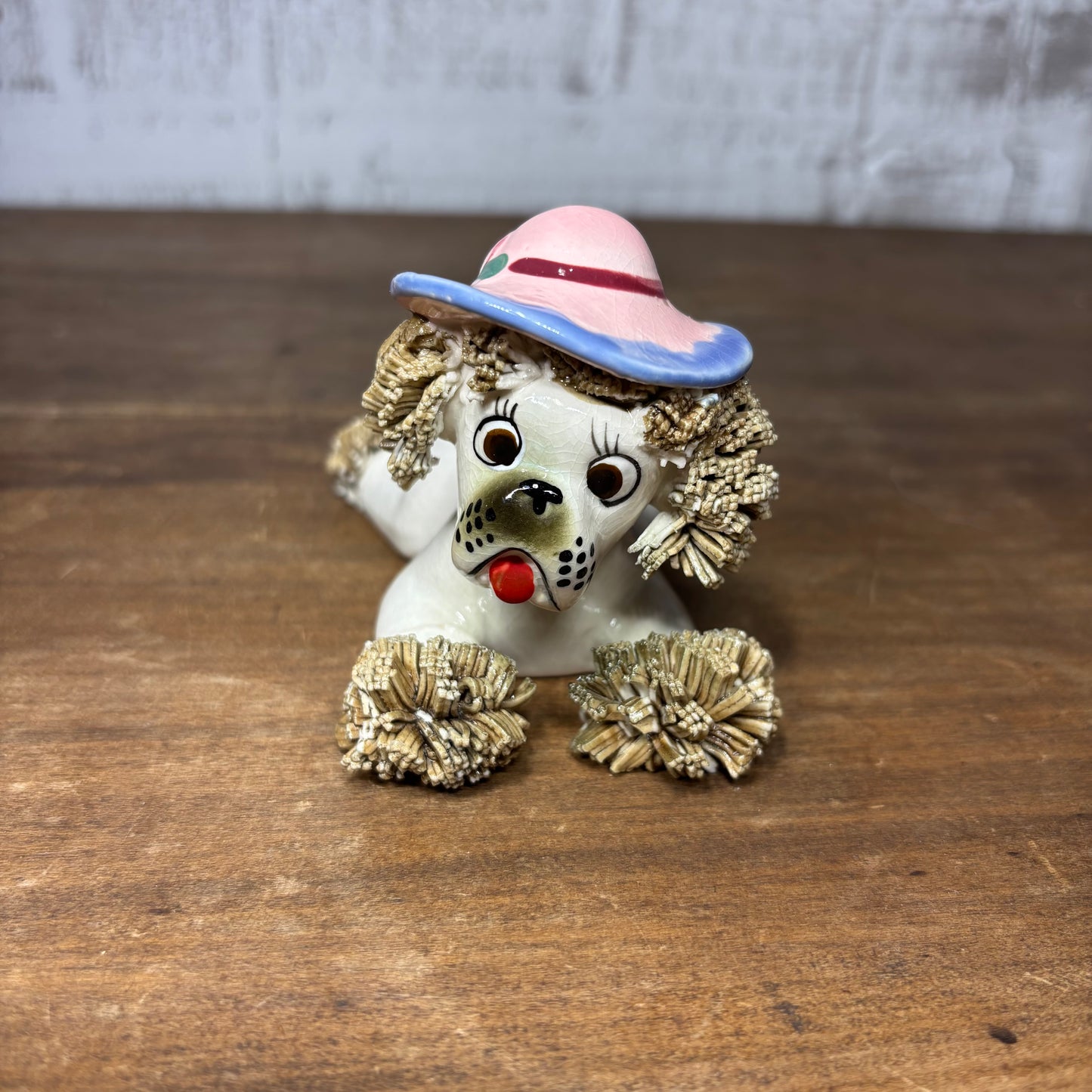 Vintage Spaghetti Dog Wearing A Hat Figurine