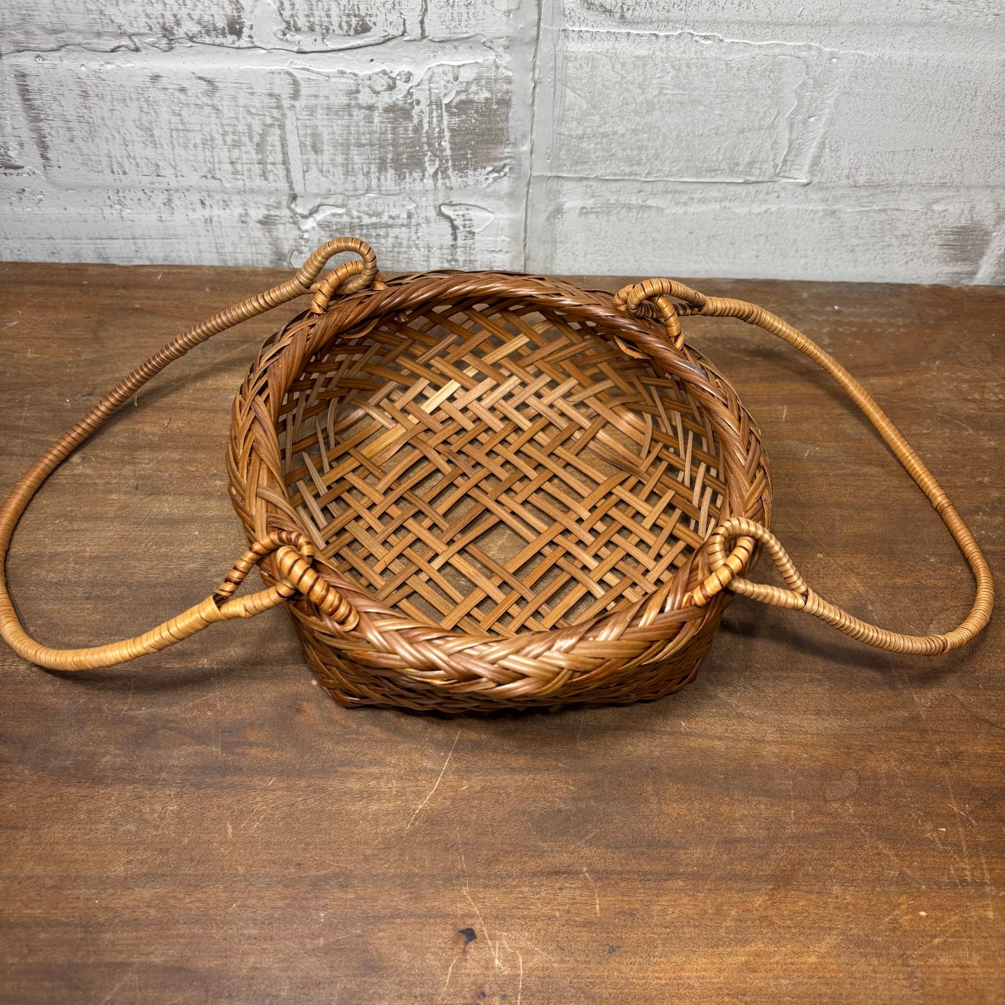 Mid Century Rattan Basket W/ Handles
