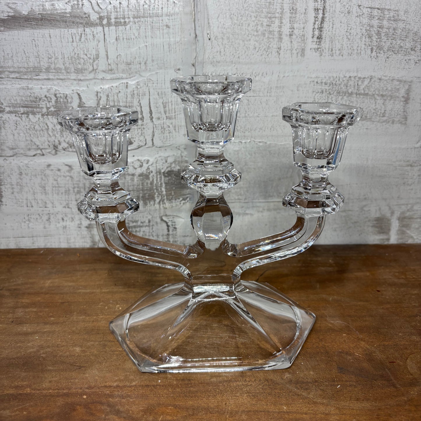 Clear Crystal Three Arm Glass Candle Holder