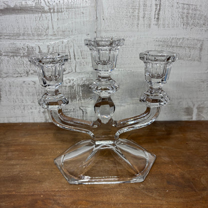 Clear Crystal Three Arm Glass Candle Holder