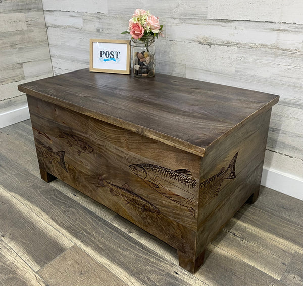 Wood Carved Fish Coffee Table/ Chest