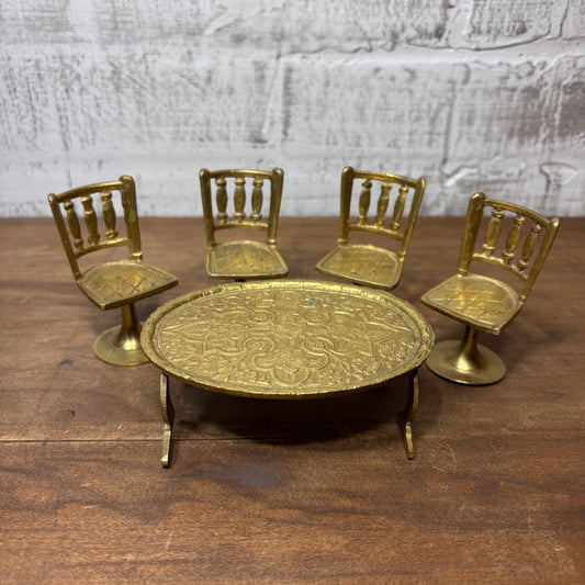 Mid Century Brass Doll House Oval Table And Chairs