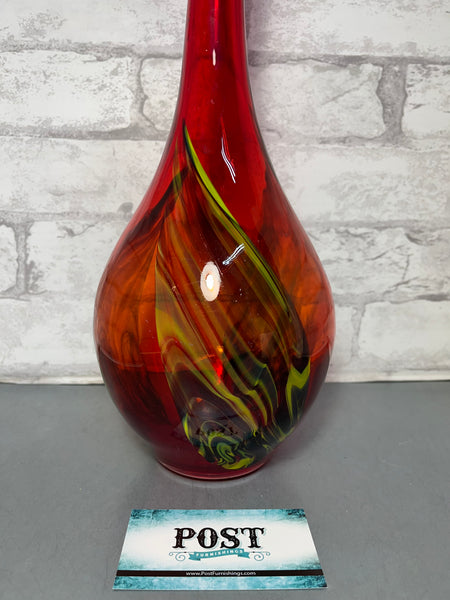 Hand Blown Red And Yellow Glass Vase