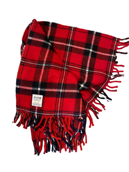 Faribo Throw Blanket Plaid Red Black White Soft Woolen Mills USA