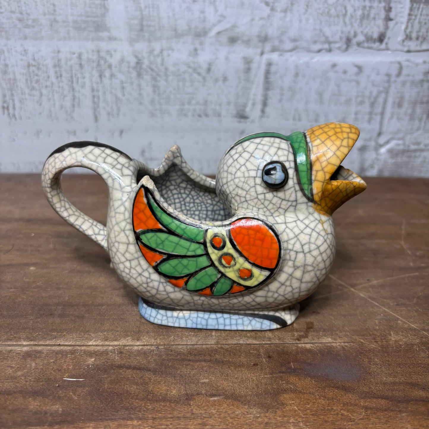 Vintage Crackle Songbird Creamer Pitcher