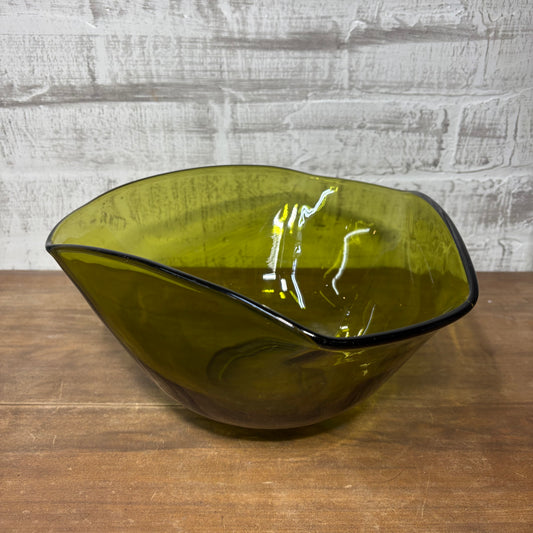 Vintage Indiana Glass Olive Green Large Bowl