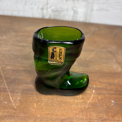 Vintage Boot Shaped Green Glass Toothpick Holder