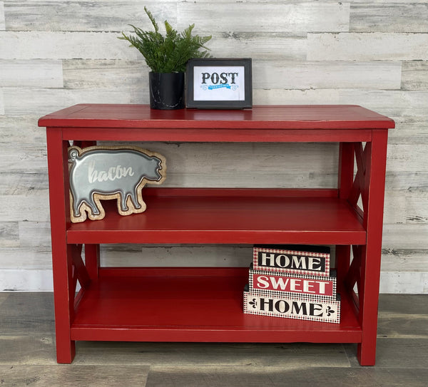 Red Farmhouse Sofa/ Console Table