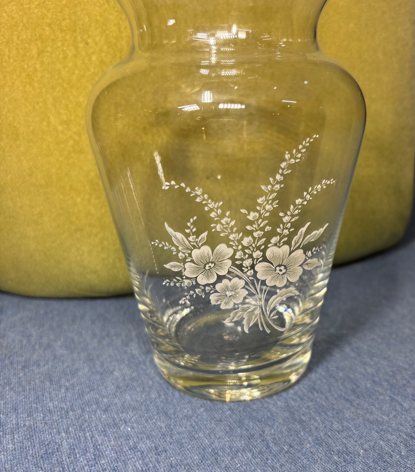 Floral Etched Glass Vase