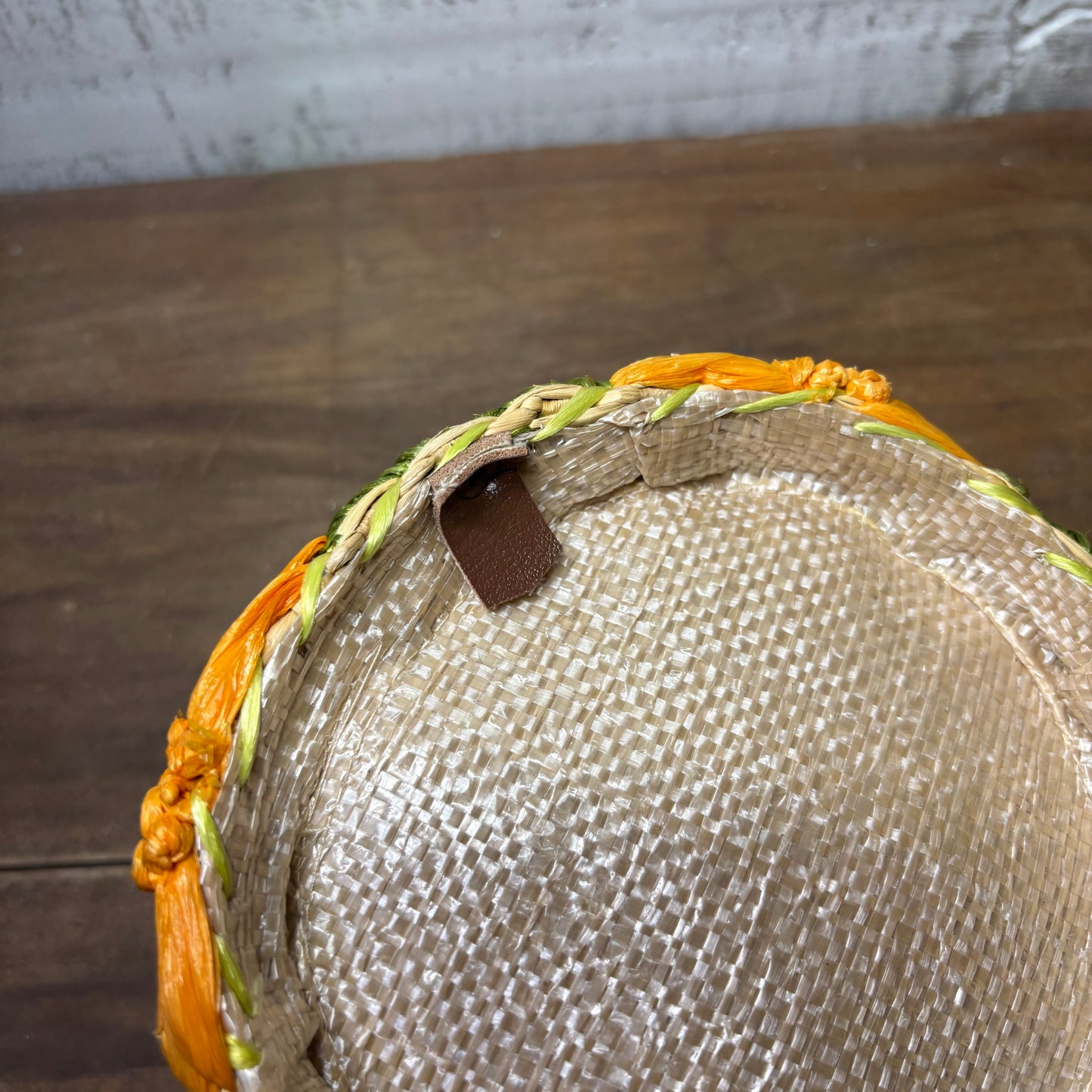 Vintage Orange Flower Raffia Straw Tote Cabana Bag