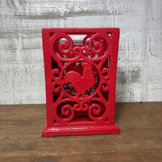 Red Rooster Wrought Iron Utensil Holder