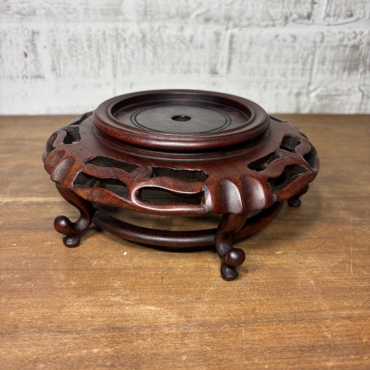 Vintage Chinese Wood Base Footed Stand