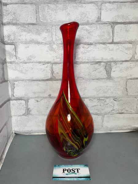 Hand Blown Red And Yellow Glass Vase