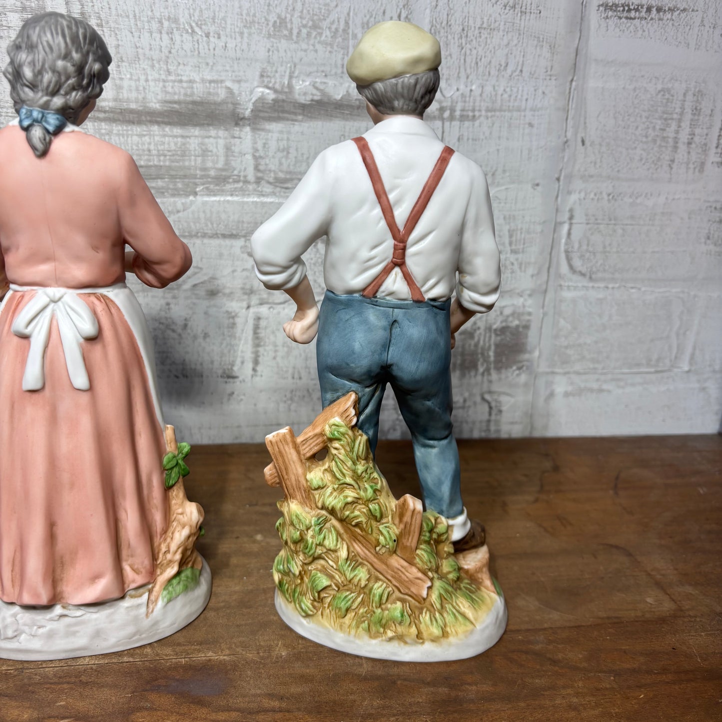 Vintage Homco Porcelain Elderly Couple W/ Dogs Figurine Set #1425