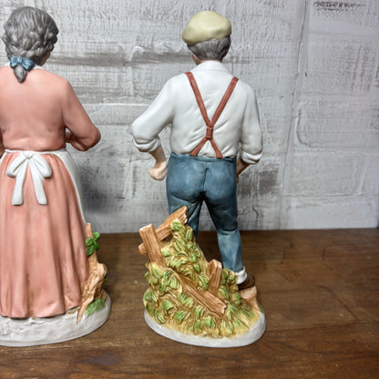 Vintage Homco Porcelain Elderly Couple W/ Dogs Figurine Set #1425
