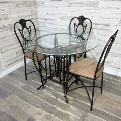 Pub Height Glass Table & 3 Chairs