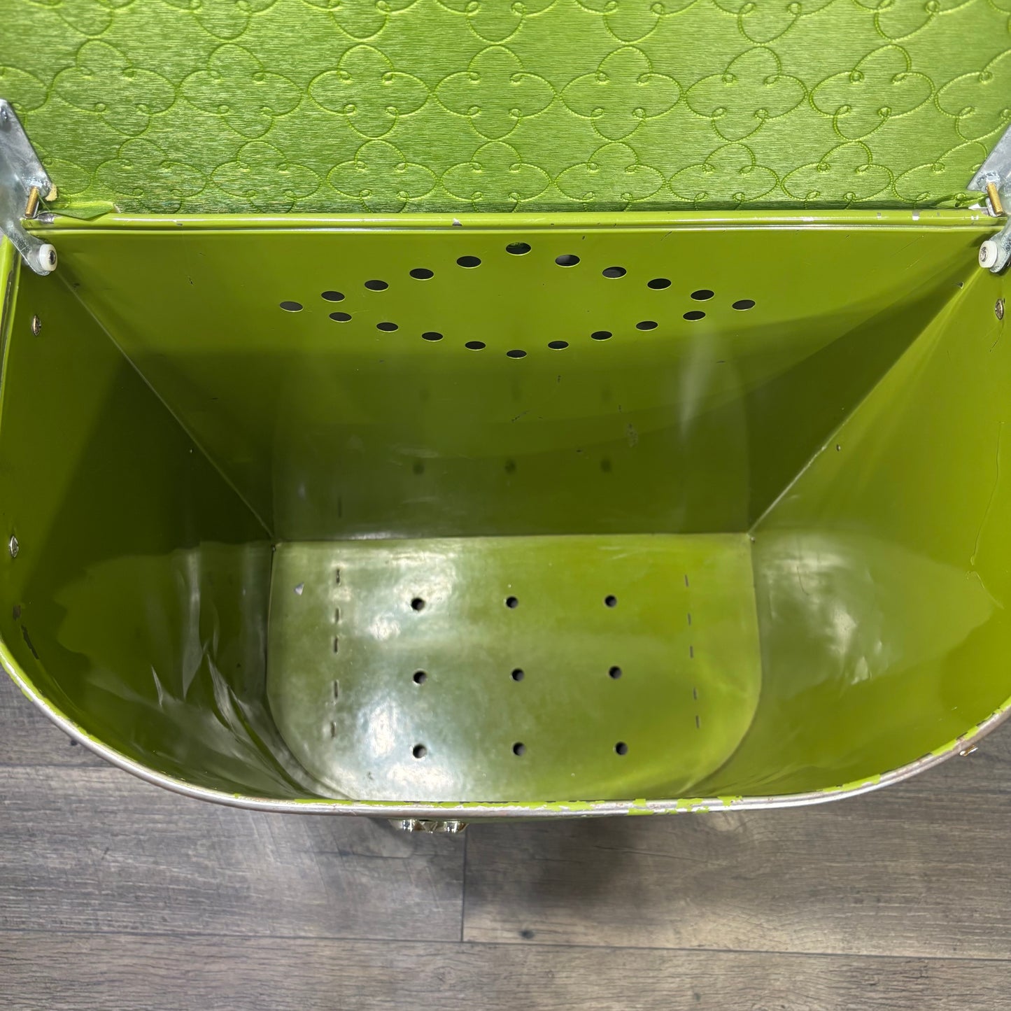 Vintage Green Vinyl Quilted Hamper