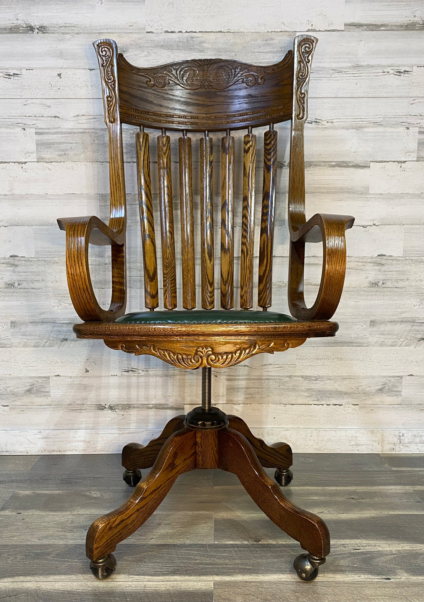 Antique Oak Rolling Office Desk Chair