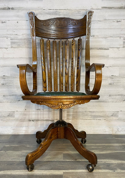 Antique Oak Rolling Office Desk Chair