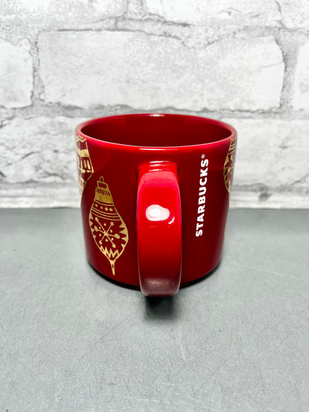 Starbucks Red Christmas W/ Gold Ornaments Mug