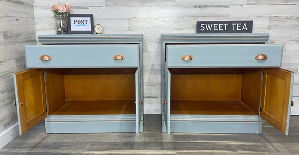 Set Of 2 XL Nightstands Blue Gray
