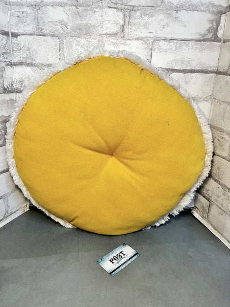 Yellow Round Pillow W/ White Tassles