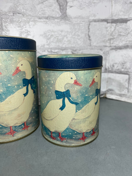 Vintage Nesting Winter Goose Tin Canister Set